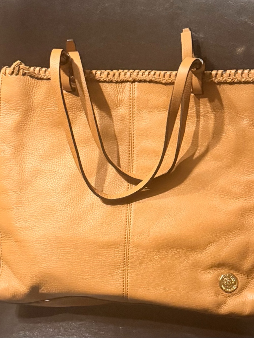 Vince Camuto Tan Leather Tote with Woven Trim